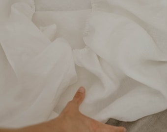 White baby crib sheet. Linen baby cot fitted sheet. Fitted sheet for baby, toddler and kid
