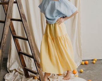 Women's linen skirt VAKARĖ. Long linen skirt for women in Sunshine Yellow. Elegant skirt for women