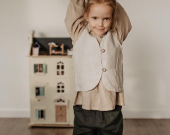 Gilet en lin pour enfant KAUKAS. Gilet en lin pour les tout-petits. Gilet unisexe en lin pour enfant