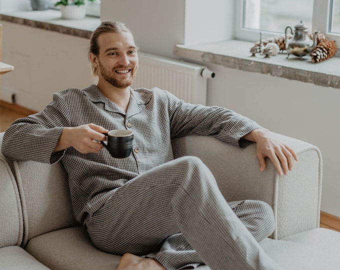Mens Linen Pajama Set: Baltic Linen PJ's with Wooden Buttons