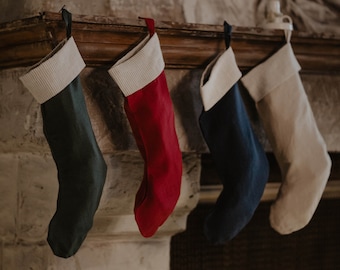 Linen Christmas Stocking with a cuff. Zero waste. Christmas gift.