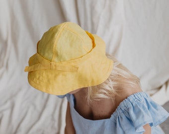 Linen bucket hat for women. Handmade summer hat with a little bow. Unisex bucket hat