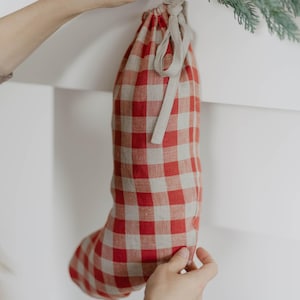 Bas de Noël en lin avec cordon de serrage – Emballage cadeau réutilisable et décoration des Fêtes