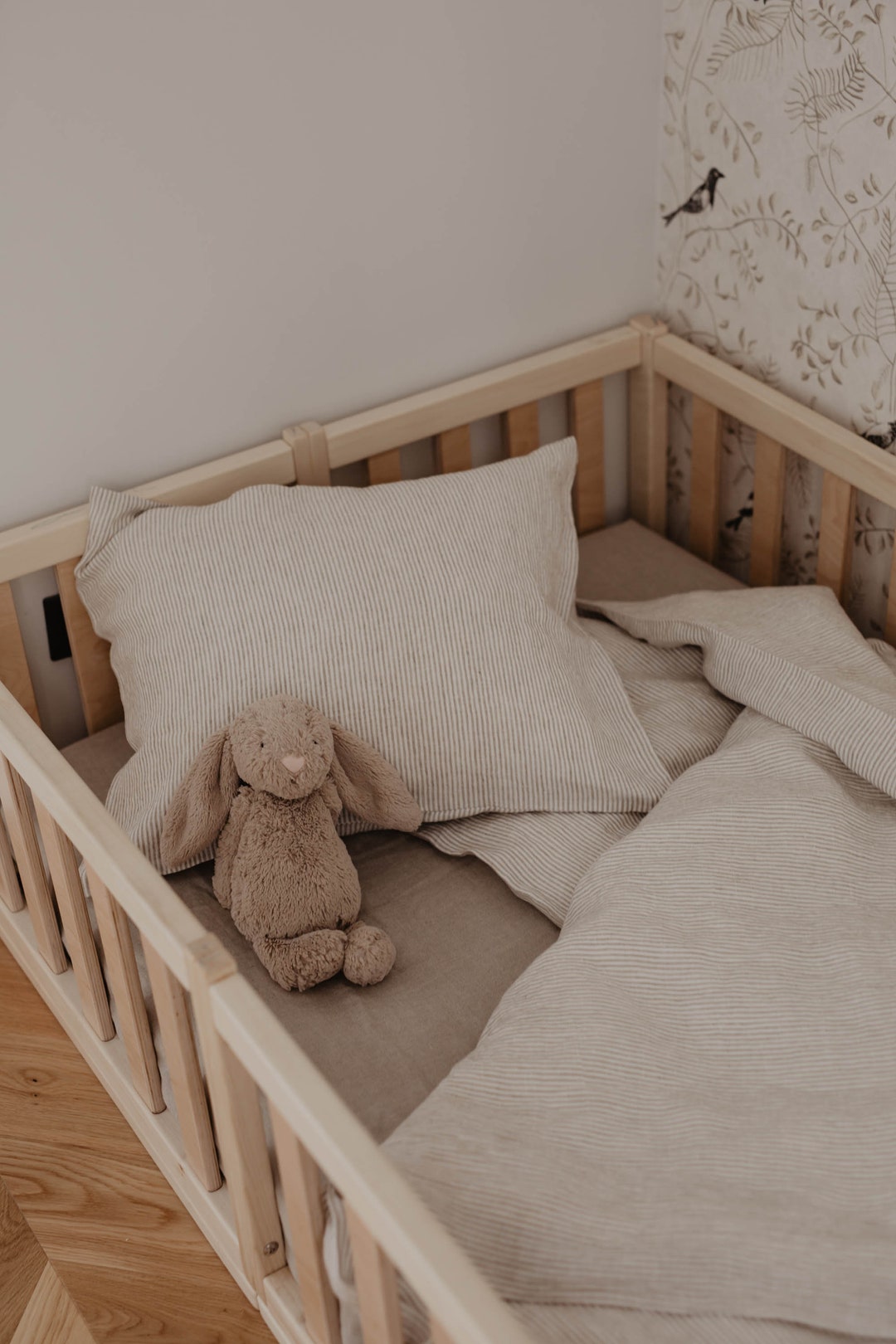 Natural Linen Toddler Bedding Set. Baby Bedding. Linen Bedding for Kids