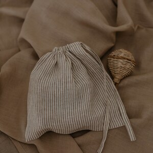 Linen storage bag set. Drawstring linen bag. Reusable linen produce bag. Zero-waste bag. Drawstring bag pattern image 3