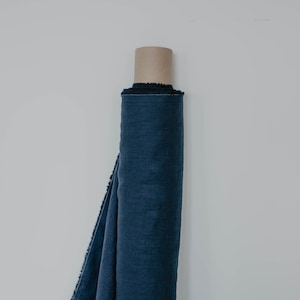 Deep Blue softened Linen fabric cut by Meter by Yard for Sewing