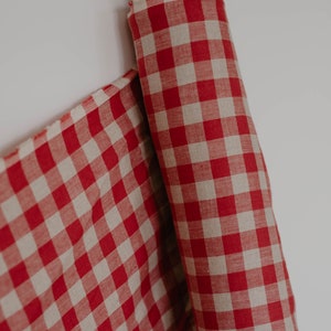 Red checks softened Linen fabric cut by Meter by Yard for Sewing