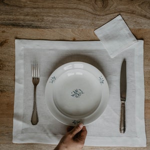 Linen placemat set. Pre-washed and softened linen placemats Creamy White