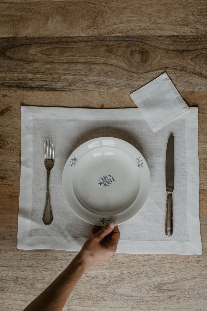 Linen placemat set. Pre-washed and softened linen placemats Creamy White