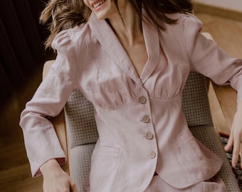 Blazer in lino rosa cipria: giacca in stile vintage anni '50