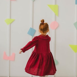 Girls linen dress GUŽĖ. Red linen dress for girls image 7