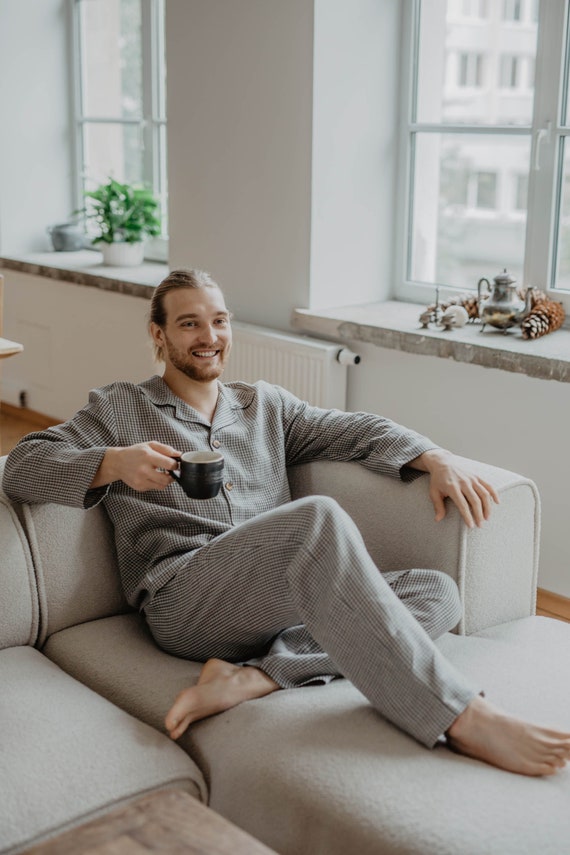 Mens Linen Pajama Set: Baltic Linen PJ's with Wooden Buttons