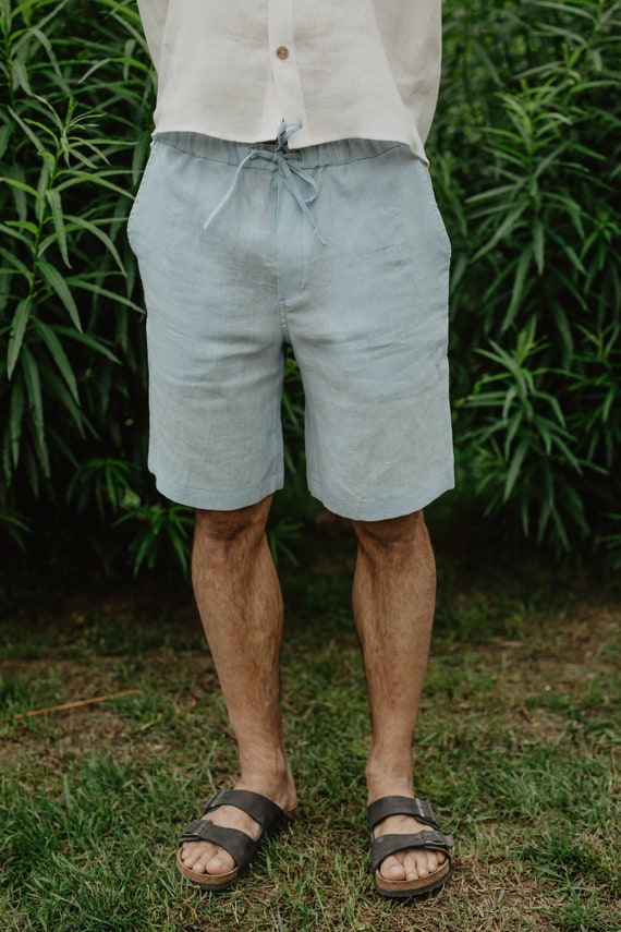 Shorts Lino Con Coulisse Pantaloncini Uomo Lino Cargo - Bermuda Estivi Larghi Con Coulisse E Tasche, Leggeri E Traspiranti Shorts Uomo Lino Cargo