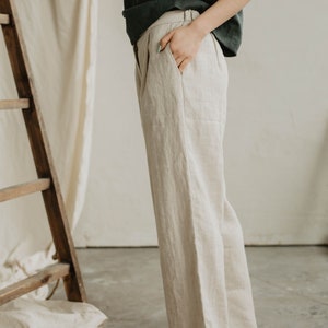 Women's linen pants VILTĖ. Classy linen trousers for women. Straight and smart cut linen pants with a zipper in Red gingham image 7