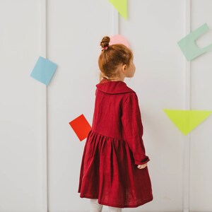 Girls linen dress GUŽĖ. Red linen dress for girls image 8