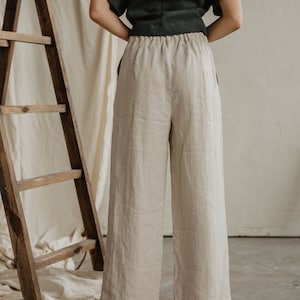 Women's linen pants VILTĖ. Classy linen trousers for women. Straight and smart cut linen pants with a zipper in Red gingham image 8