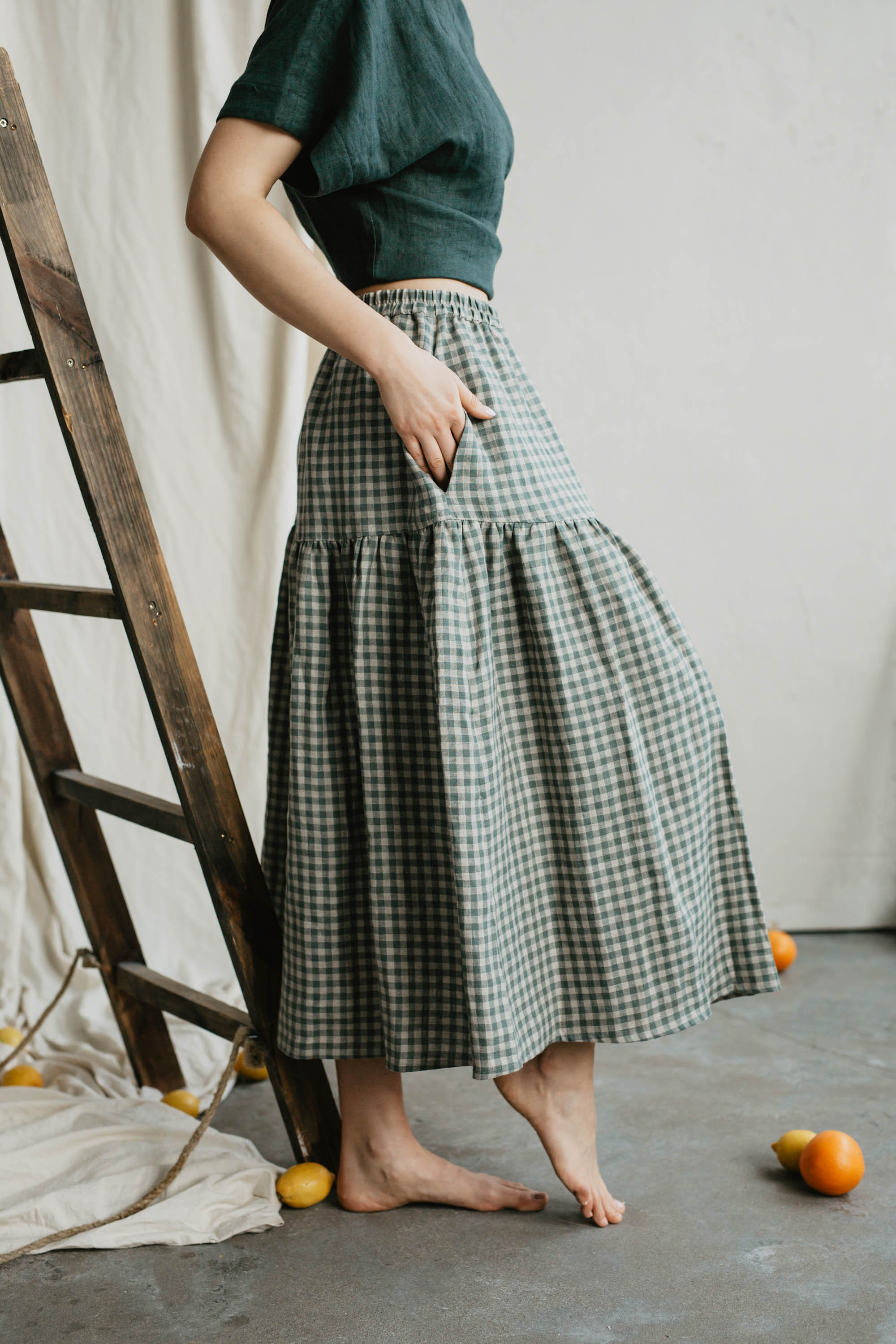 【I AM MARI】Gingham Check Sheer Flare Long Skirt ★ Mari Long Skirt - Lt. Blue Checked – Once Untold