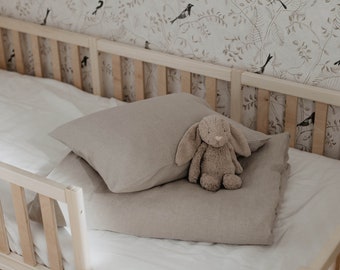 Natural Linen Toddler Bedding Set: Hypoallergenic Baby Duvet & Pillowcase