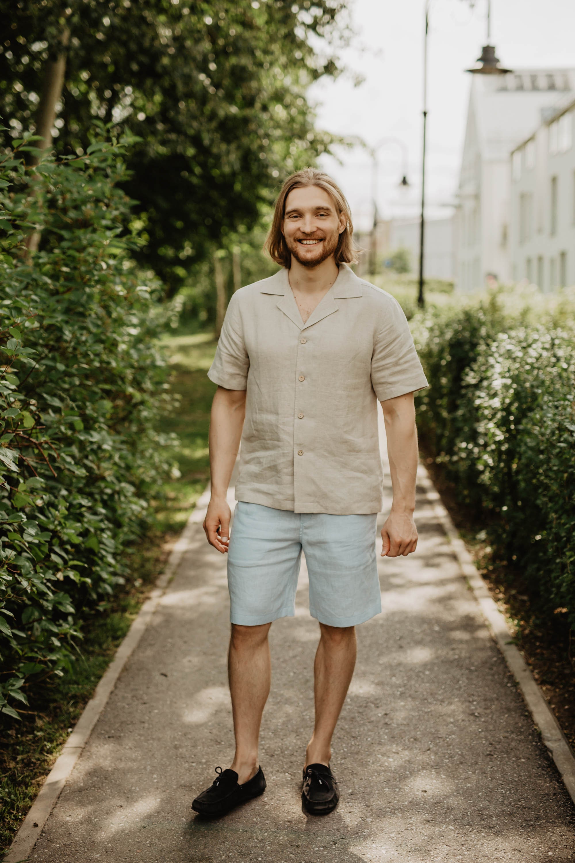 【2plan】Elu stripe linen short sleeves shirt striped short sleeve linen blend shirt - Ecru Stripe