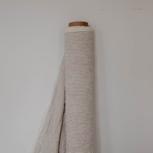 Beige stripes softened Linen fabric cut by Meter by Yard for Sewing