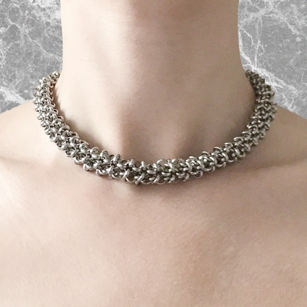 Chunky stainless steel chainmaille choker necklace