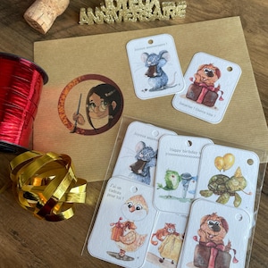 Lot de 8 étiquettes cadeaux : "animaux mignons"