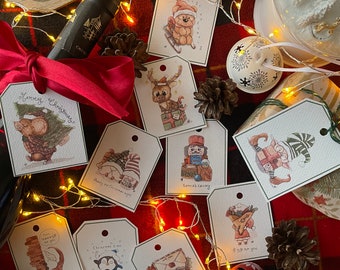 Lot de 10 étiquettes de Noël artisanales : Une touche personnelle pour vos cadeaux !