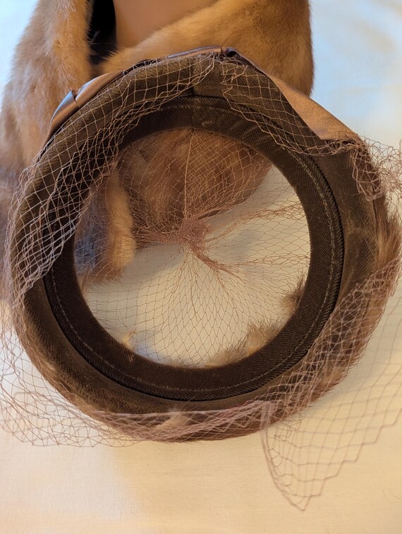 Mink & Net Pillbox Topper Hat - image 5