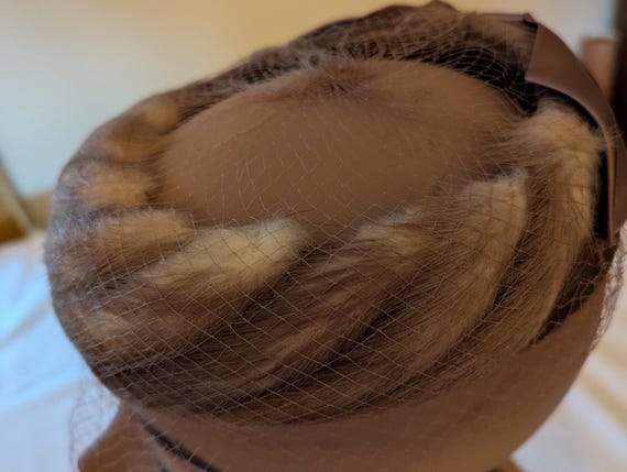Mink & Net Pillbox Topper Hat - image 6