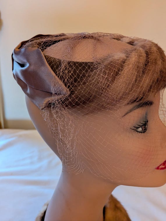 Mink & Net Pillbox Topper Hat - image 2