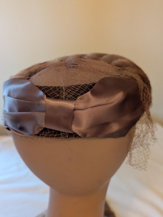 Mink & Net Pillbox Topper Hat - image 3
