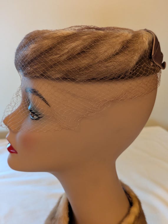 Mink & Net Pillbox Topper Hat - image 7