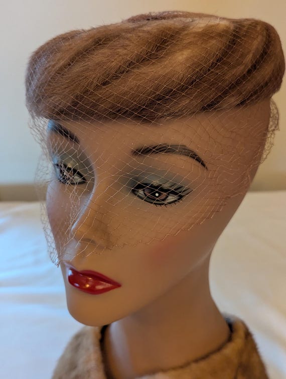 Mink & Net Pillbox Topper Hat - image 1