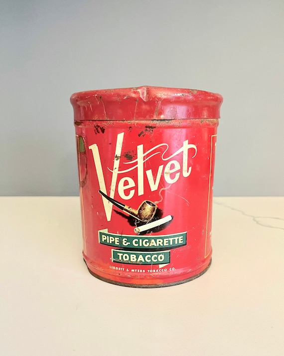 Vintage 1950s Velvet Pipe and Cigarette Tobacco Tin by