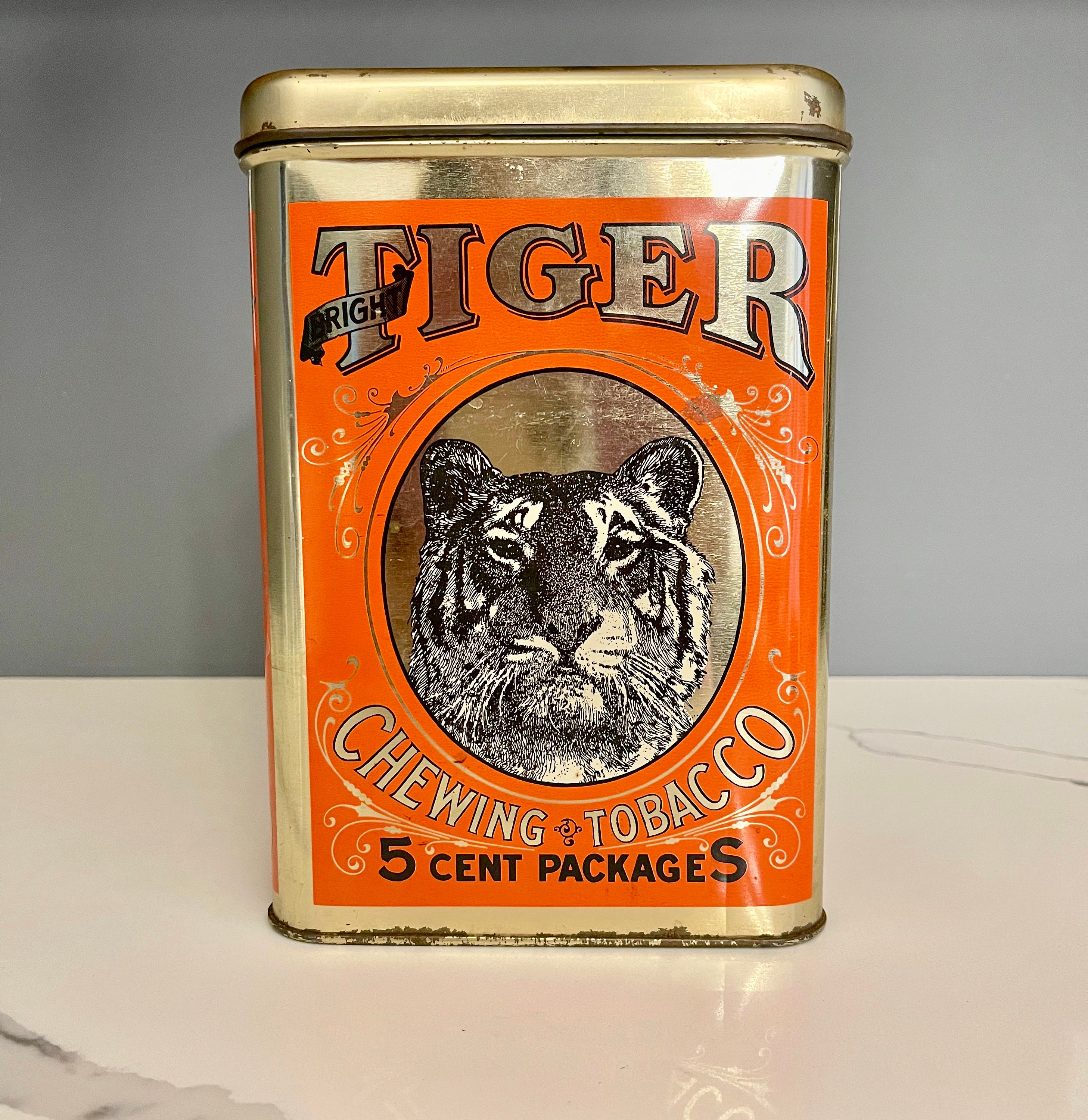 1930 - 1950 Tiger Chewing Tobacco Tin by Cheinco Housewares