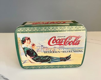 Vintage 1993 Coca-cola Tin: Green & Gold, Beach Scene - Etsy