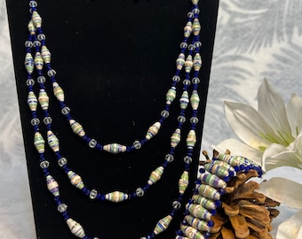 Handmade Paper Bead Jewelry Set - Necklace, Earrings, and Bracelet - Unique, Eco-Friendly, Artistic Creations