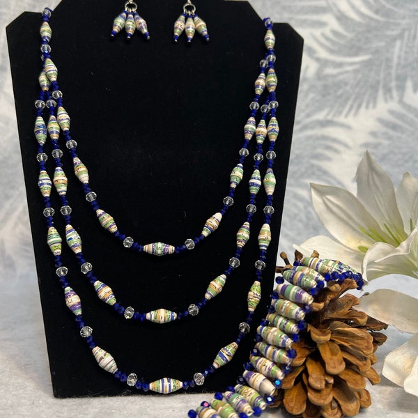 Handmade Paper Bead Jewelry Set - Necklace, Earrings, and Bracelet - Unique, Eco-Friendly, Artistic Creations