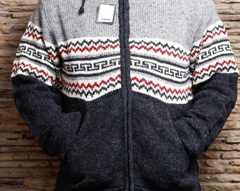 Handcrafted Unisex 100% Woolen with Fur: Warm and Cozy Fleece-Lined Hooded Jacket - Double-Knitted Hoodie in Soft Fiber