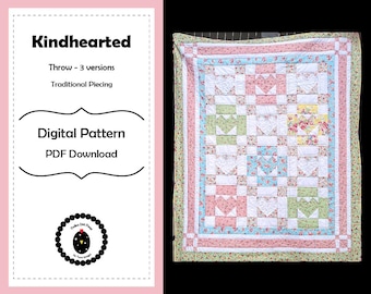 KINDHEARTED digital quilt pattern - PDF quilt pattern - stitch and flip quilt - heart quilt - layout options - beginner quilt - gift quilt