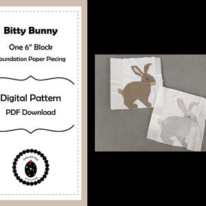 BITTY BUNNY 6" block pattern - 1 FPP quilt block - foundation paper piecing - rabbit quilt block - 1 design - Easter quilt - farm quilt