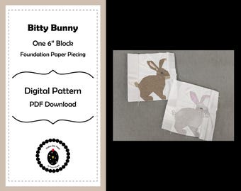 BITTY BUNNY 6" block pattern - 1 FPP quilt block - foundation paper piecing - rabbit quilt block - 1 design - Easter quilt - farm quilt