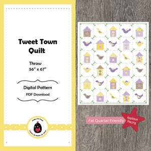 TWEET TOWN digital quilt pattern - PDF quilt pattern - applique quilt - paper & digital templates - throw quilt - bird quilt - spring quilt