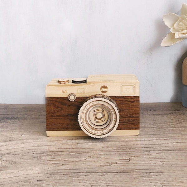 Wooden Retro Camera Music Box | Handmade Wooden Octave Box | Student Couple Holiday Gift Box | Graduation Souvenir