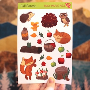 Feuille d’autocollants de forêt d’automne | Feuille d’autocollants d’animaux de la forêt d’automne de septembre 2023 pour les planificateurs et les journaux