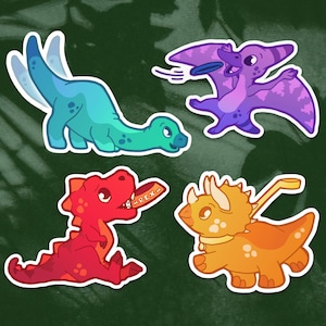 Cute Dinosaur Stickers | Vinyl Glossy and Holographic Die Cut Stickers | T-Rex, Triceratops, Brontosaurus, &  Pterodactyl