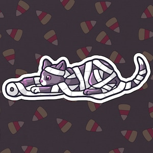 TP Mummy Cat Sticker | Costumed Critters Halloween Animals | Glossy Vinyl Die Cut Stickers for Kids Halloween Parties and Trick-or-Treat