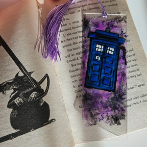 TARDIS Bookmark - Hand painted unique bookmark - police box - bigger on the inside - colorful - handmade