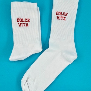 Dolce Vita| Bestickte Socken Tennissocken Weiß Baumwolle