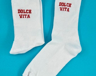 Dolce Vita| Bestickte Socken Tennissocken Weiß Baumwolle